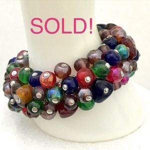 Vintage Cha Cha Expansion Bracelet Glass Beads 7”